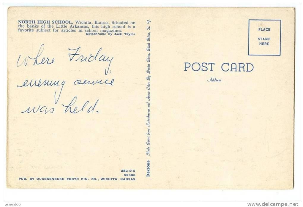 USA, North High School, Wichita, Kansas, 1950s Used Postcard [P8307] - Wichita