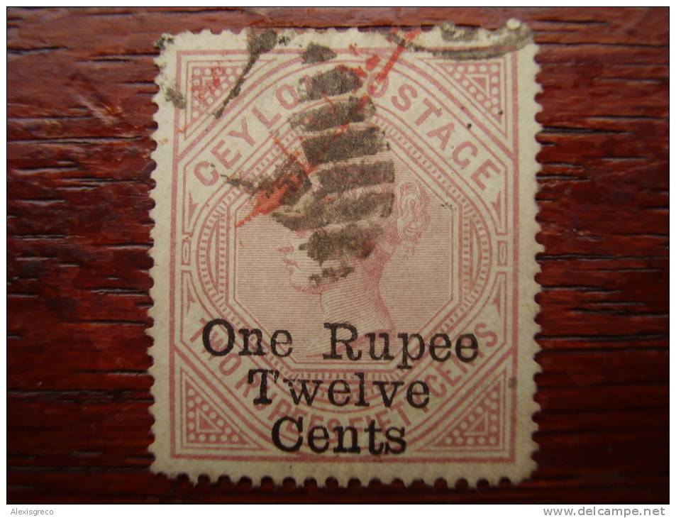CEYLON 1885  Q.VICTORIA TWO RUPEE FIFTY CENTS SURCHARGED LOCALLY One Rupee Twelve Cents USED. - Ceylon (...-1947)