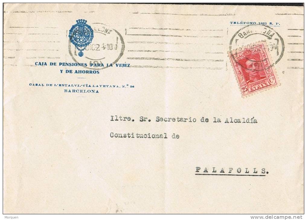Carta Barcelona 1924. Alfonso XIII.  Caja De Pensiones - Cartas & Documentos