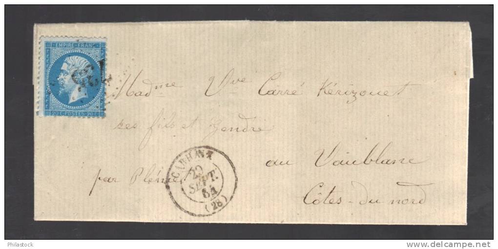 FRANCE 1864 N° 22 Obl. S/Lettre Entiére GC 735 & C à D Carhaix - 1862 Napoleon III