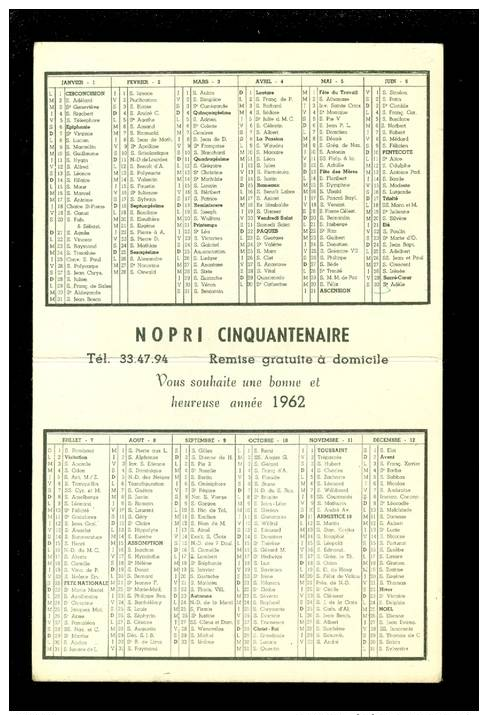 Calendrier  Kalender 1962   Nopri Cinquantenaire  Bateaux Au Port  Ostende ? - Petit Format : 1961-70