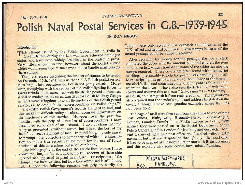 Polen. Naval Postal Services. Extensive Information On 4 Pages. - Philately And Postal History