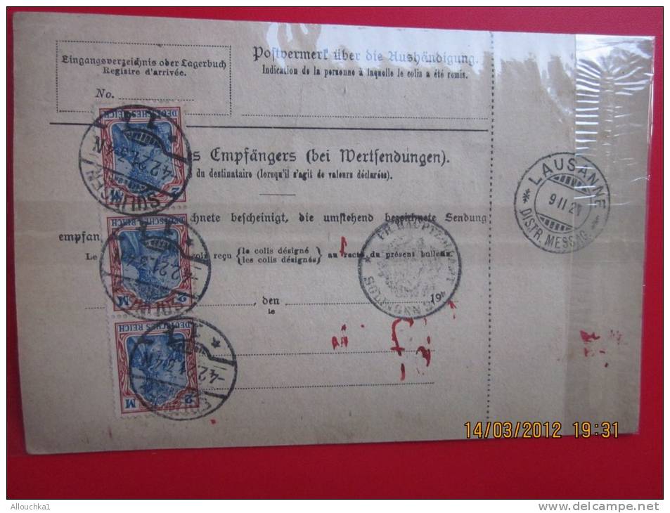 DR Paketkarte Infla 1921 Solingen Lausanne Via Basel Suisse,affr. 8 Mark Bulletin Envoi Colis Postal Douane  PARCEL-POST - Briefe U. Dokumente