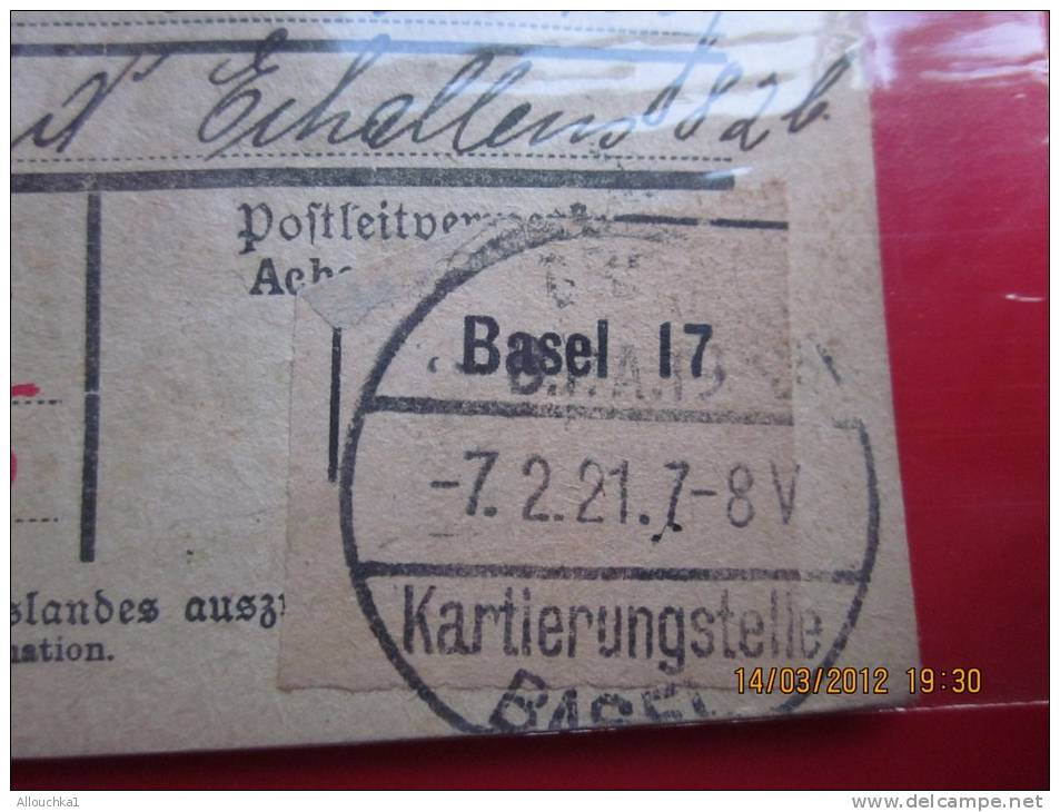 DR Paketkarte Infla 1921 Solingen Lausanne via Basel Suisse,affr. 8 Mark Bulletin envoi Colis postal douane  PARCEL-POST