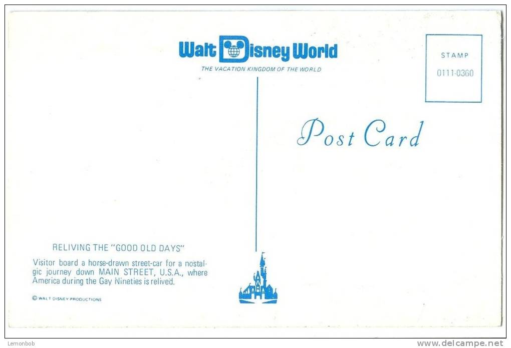 USA, Reliving The Good Old Days, Main Street USA, Disney World, Unused Postcard [P8312] - Disneyworld