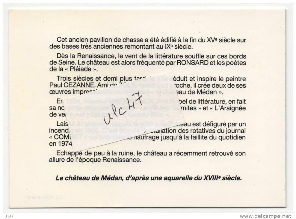 - 78 - Le Château De MEDAN, D'après Une Aquarelle Du XVIIIe Siècle. - Scan Verso - - Medan