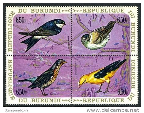 Burundi #342 Mint Never Hinged 6,50fr Bird Block Of 4 From 1970 - Collections, Lots & Series