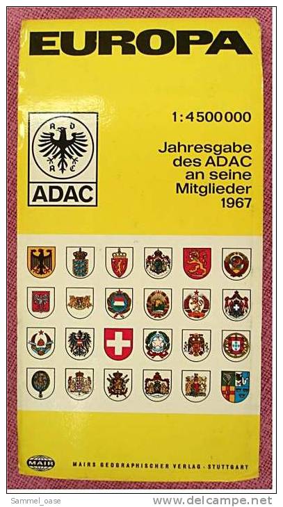 ADAC-Strassenkarte Reisekarte Europa Von 1967 - 1:4.500.000  -  Größe : Ca. 98 X 100 Cm - Maps Of The World