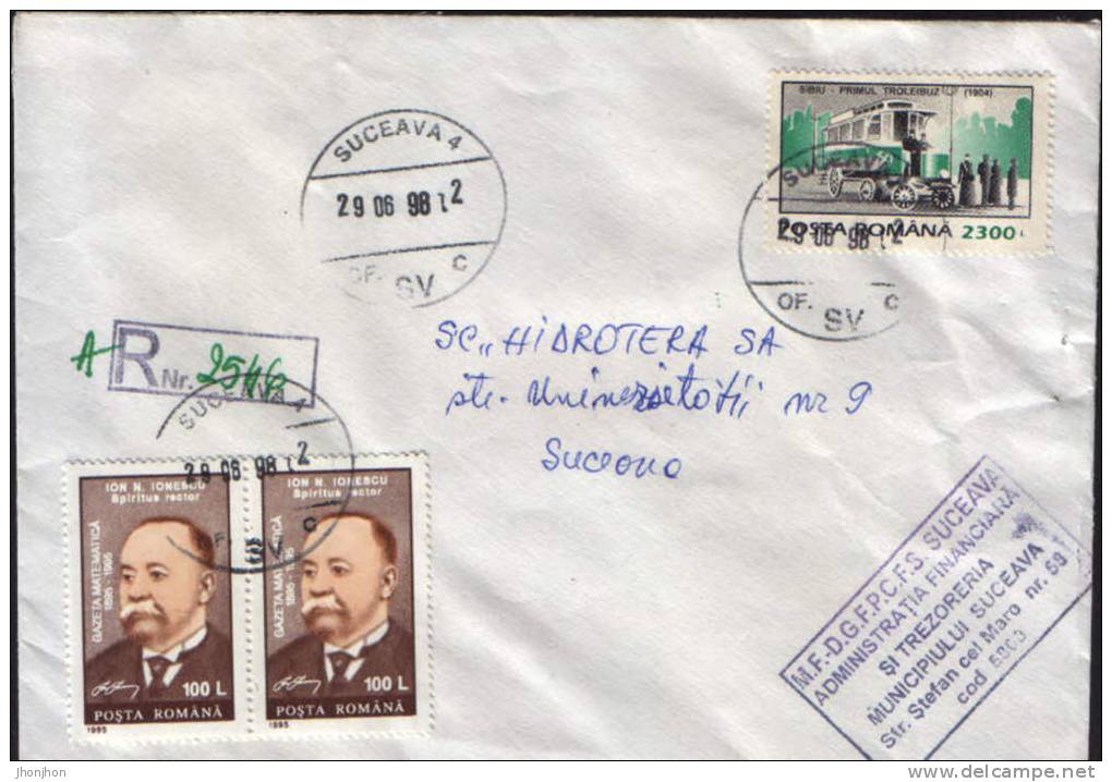 Romania-Envelope Circulated 1998-The First Trolleybus In Sibiu(1904) - Bus
