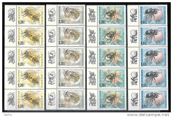 BULGARIA / BULGARIE - 2003 - Abeilles - 4v ** Avec Vignet - Bande De 5 Tim. Rare - Abejas