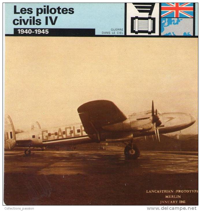 Image , Fiche Illustrée , Un Avro Lancastrian Construit Pour Le BOAC En 1945 - Vliegtuigen