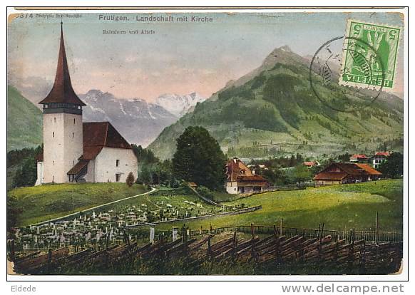 Frutigen  3374 Landschaft Mit Kirche Timbrée Boncourt 1908 Coins Arrondis - Court