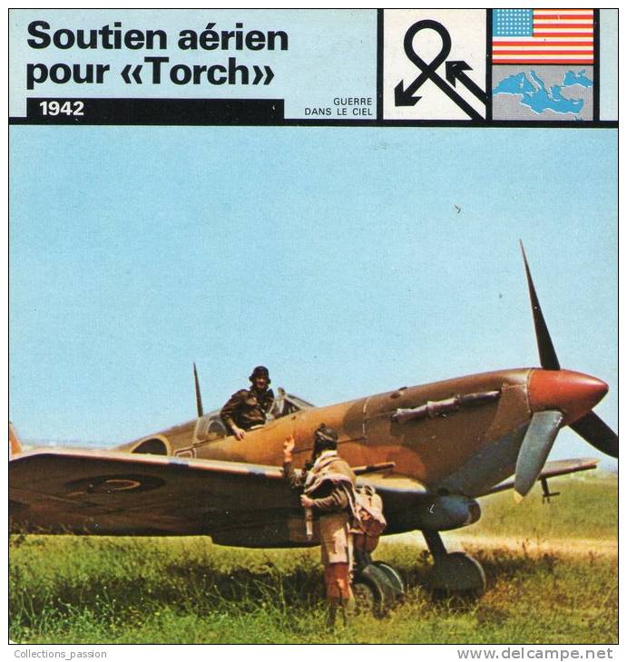 Image , Fiche Illustrée , Un Spitfire De La RAF Sur Unepiste Avancée à Tunis - Flugzeuge