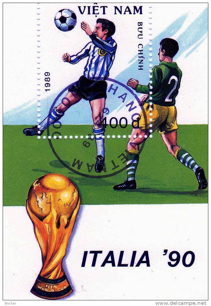 Pokal Italien 1990 Vietnam 2087+Block 72 **/o 7€ Fußball Spielszene Stürmer Ball Ss Blocs Sheets Soccer Bf Viet Nam - Viêt-Nam