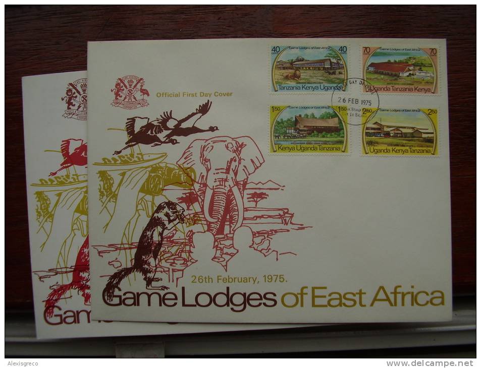 KUT 1975 EAST AFRICA GAME LODGES  Issue 4 Values To 2/50 On ILLUSTRATED OFFICIAL FDC. - Kenya, Ouganda & Tanzanie