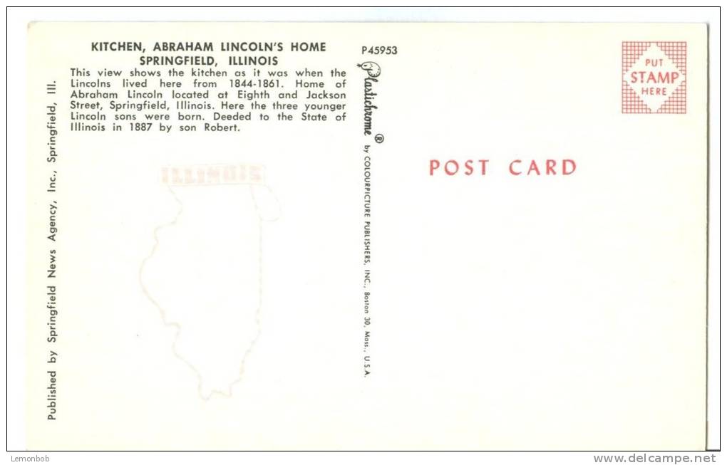 USA, Kitchen, Abraham Lincoln's Home, Springfield, Illinois, Unused Postcard [P8369] - Springfield – Illinois