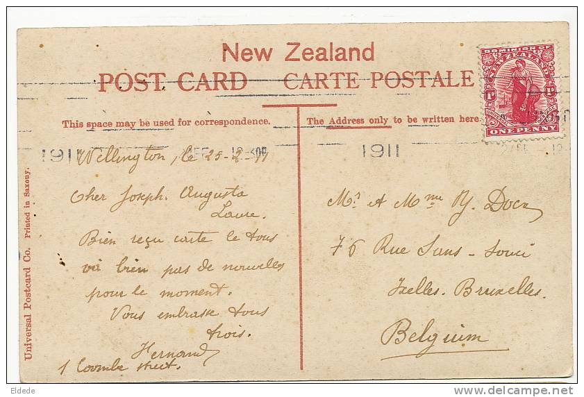 Wellington Lambton Quay And Custom House Bank Of New Zealand Tram  Universal  P. U. 1911 - New Zealand