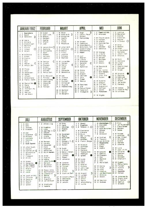 Calendrier  Kalender 1982   Drukkerij Boudry  Ieper  Ypres - Small : 1981-90