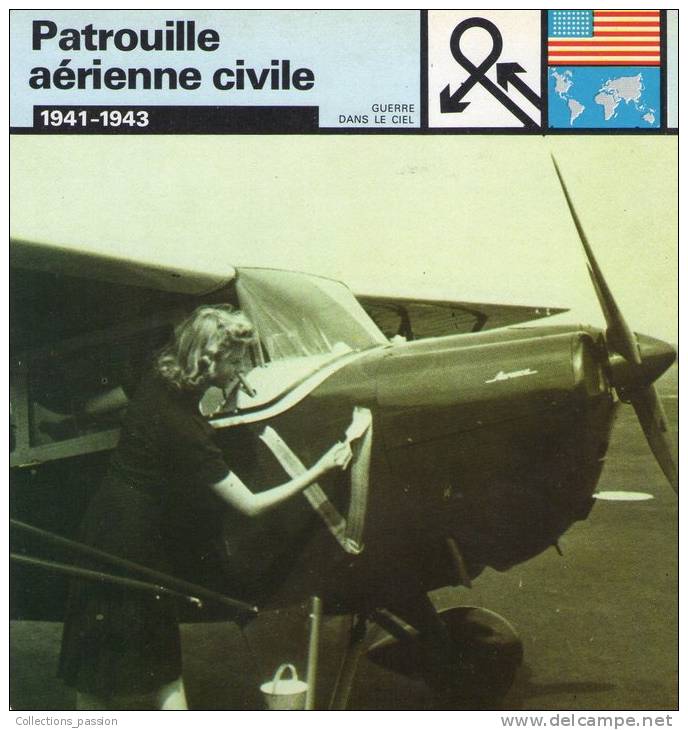 Image , Fiche Illustrée , Avion Léger De La Patrouille Aerienne Civile Arbore Le V De La Victoire - Airplanes