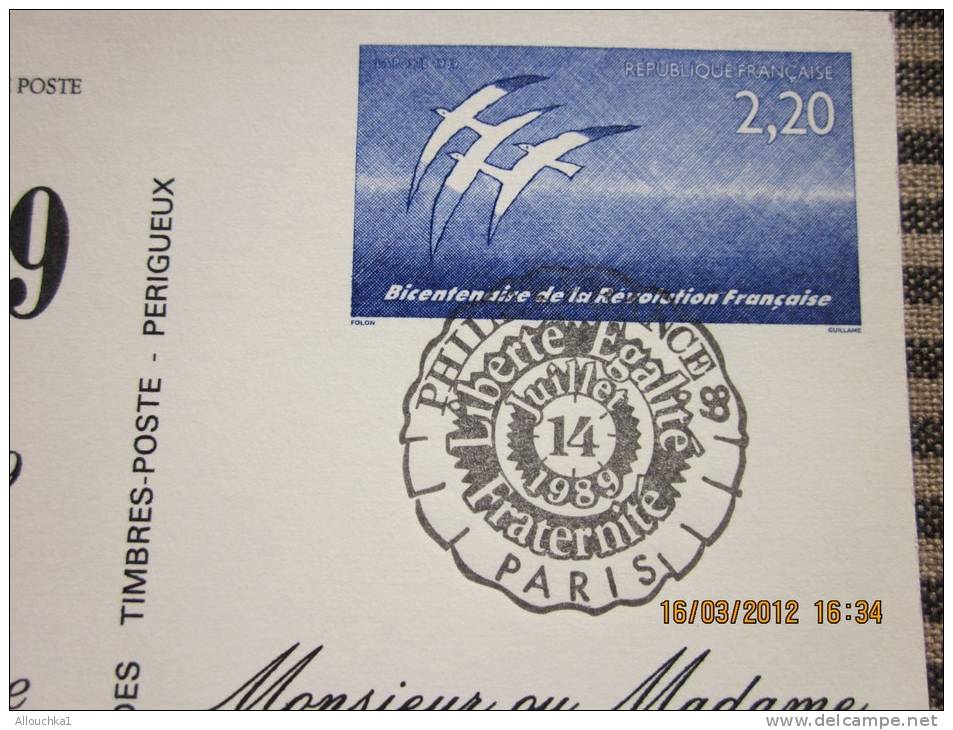 Entiers Postaux Souvenir Philatélique Bicentenaire De La Révolution Française1789—1989 PhiilexFrance 89(réservataires) - Official Stationery