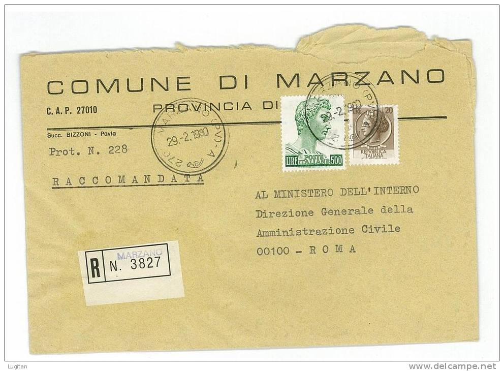 MARZANO CAP 27010 - PAVIA  ANNO 1980 -  R  - LOMBARDIA  - TEMATICA COMUNI D'ITALIA - STORIA POSTALE - Macchine Per Obliterare (EMA)