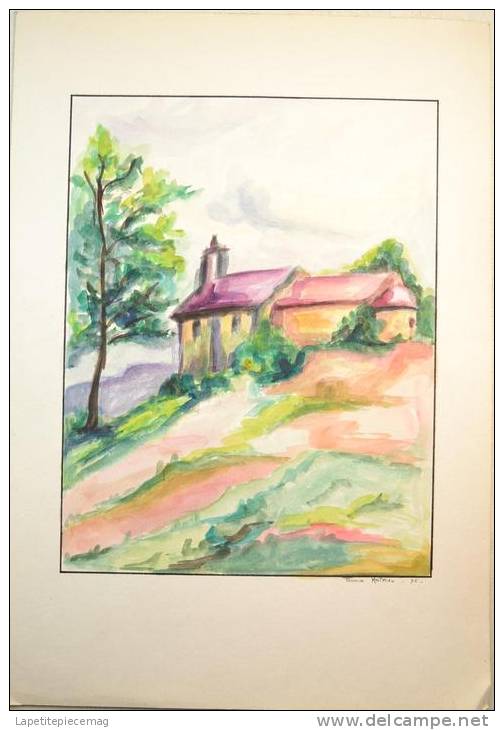 Aquarelle Signée Francine REMBAU (MATHIEU) Paysage Maison - Wasserfarben