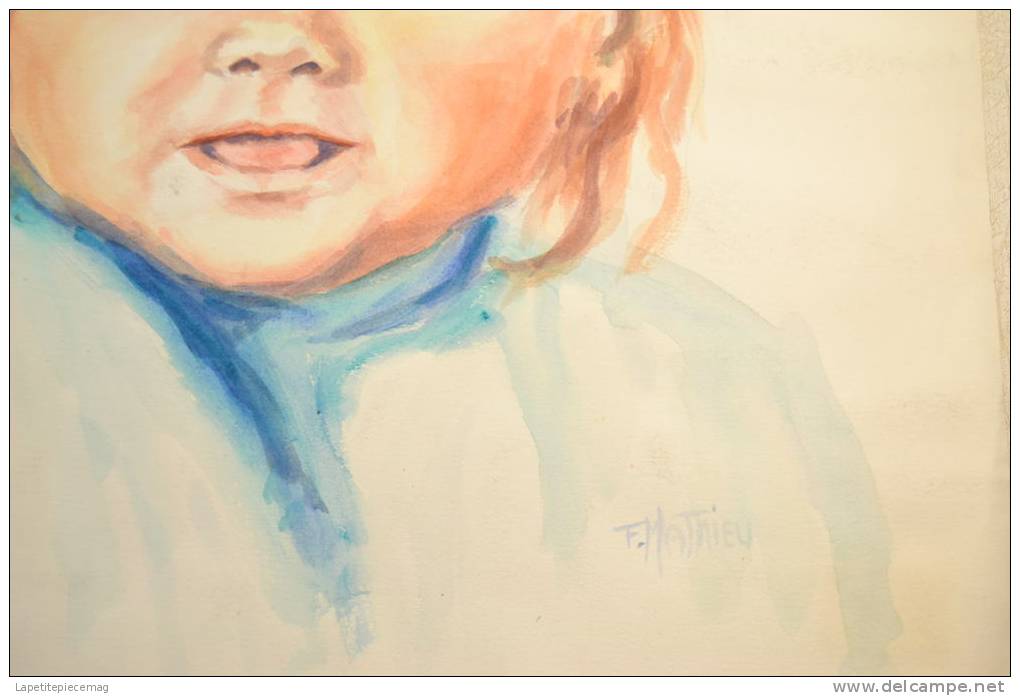 Aquarelle Signée Francine REMBAU (MATHIEU) Enfant Bébé Portrait - Acquarelli