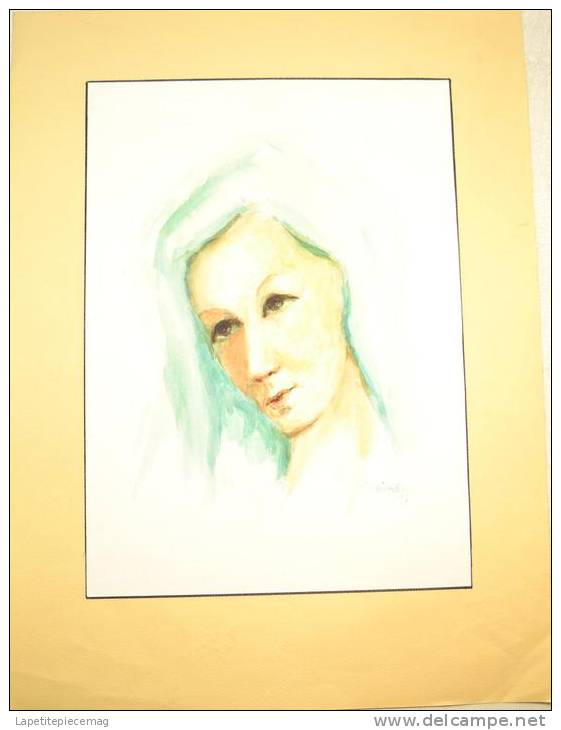 Aquarelle Signée Francine REMBAU (MATHIEU) Portrait Femme - Wasserfarben