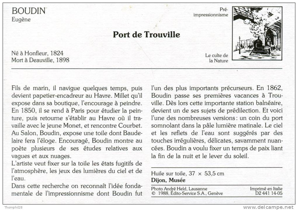 BOUDIN Eugène - Pré-impressionnisme - Port De Trouville - Au Dos Commentaire Sur Le Tableau - TBE, Carte Neuve, 2 Scans - Peintures & Tableaux