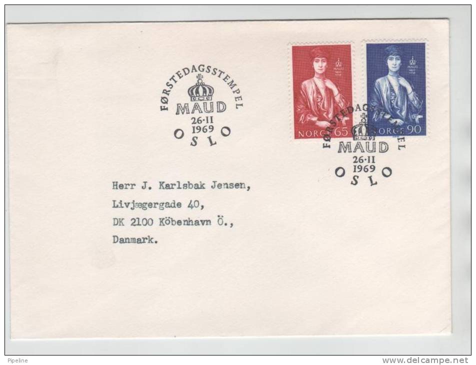Norway FDC Queen Maud 26-11-1969 Sent To Denmark - FDC