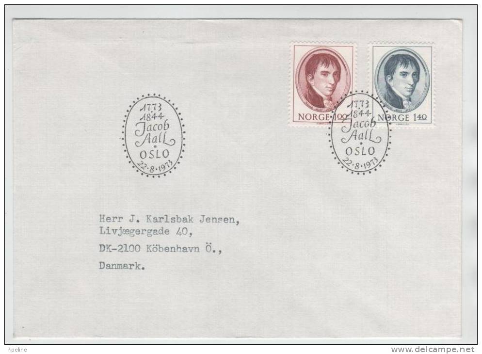 Norway FDC Jacob Aall 22-8-1973 Sent To Denmark - FDC