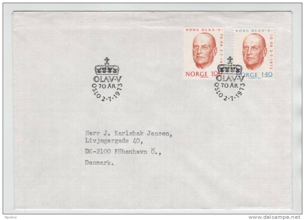 Norway FDC King Olav V 70th Birthsday 2-7-1973 Sent To Denmark - FDC