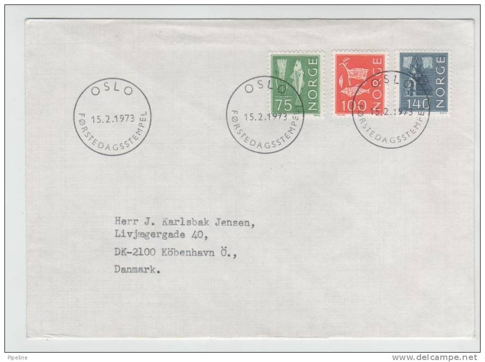 Norway FDC Ordinary Stamps 15-2-1973 With Cachet Sent To Denmark - FDC