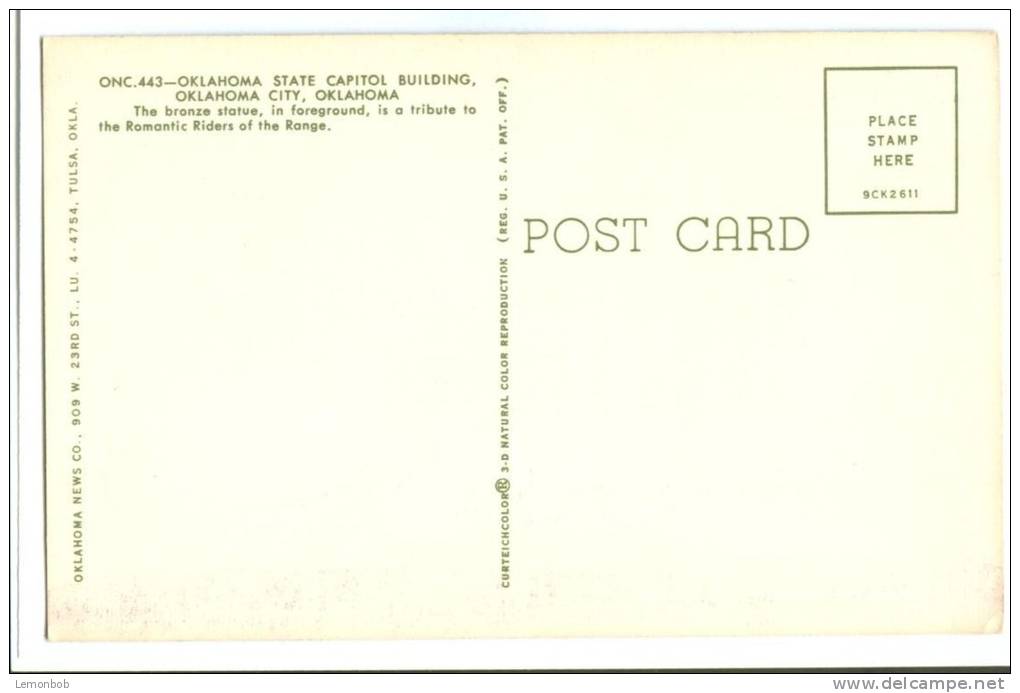 USA, Oklahoma State Capitol Building, Oklahoma City, Unused Postcard [P8412] - Oklahoma City