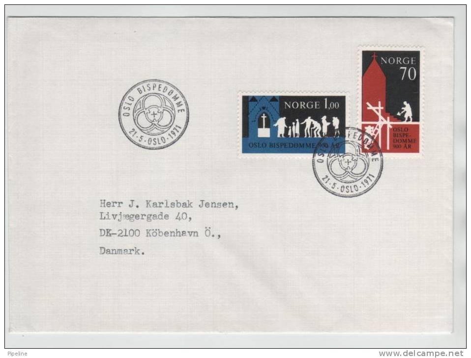 Norway FDC 21-5-1971 Oslo Bistum Diocese 900 Years Sent To Denmark - FDC