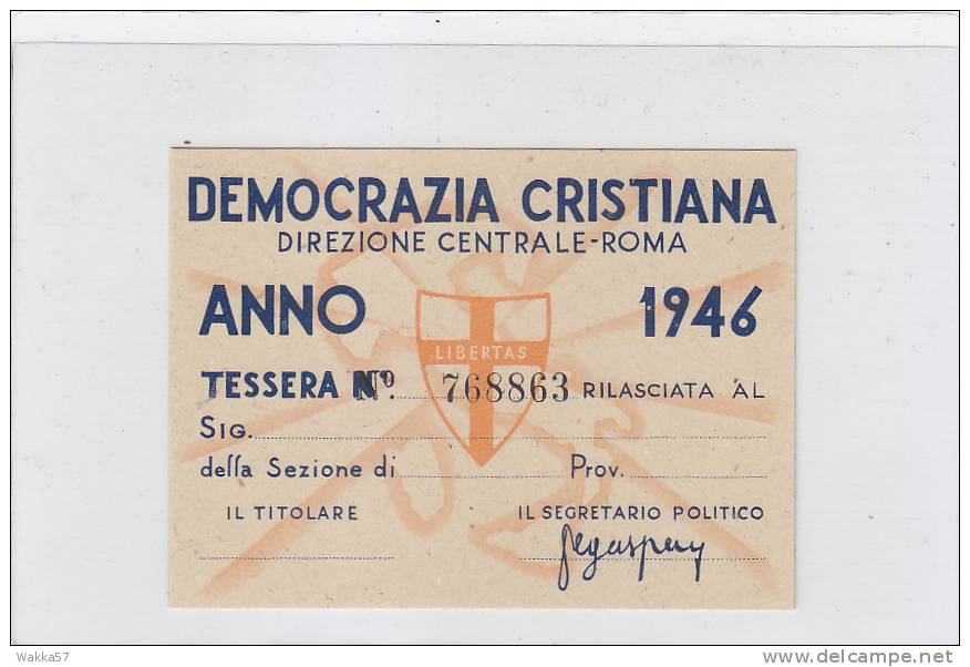 C779- Tessera Democrazia Cristiana 1946 In F.d.s. - D.C. - Molto Rara - Otros & Sin Clasificación