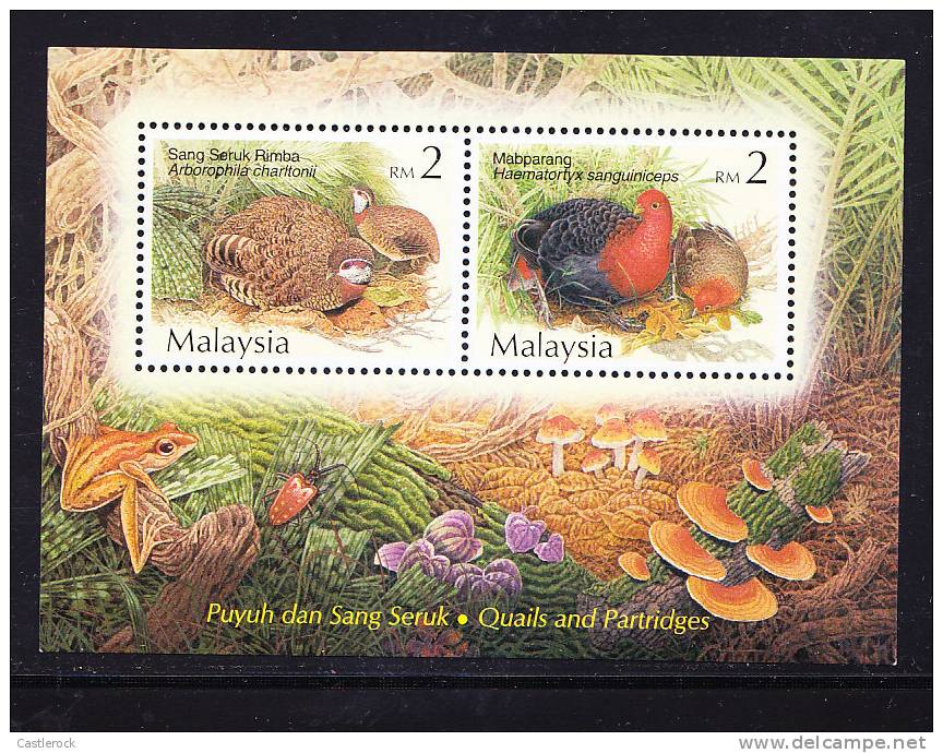 T)2001,MALAYSIA,QUALIS AND PATRIDGES,BIRD,FROG,FLOWERS,INSECT,MUSHROO,S/S,MNH.- - Collections, Lots & Series