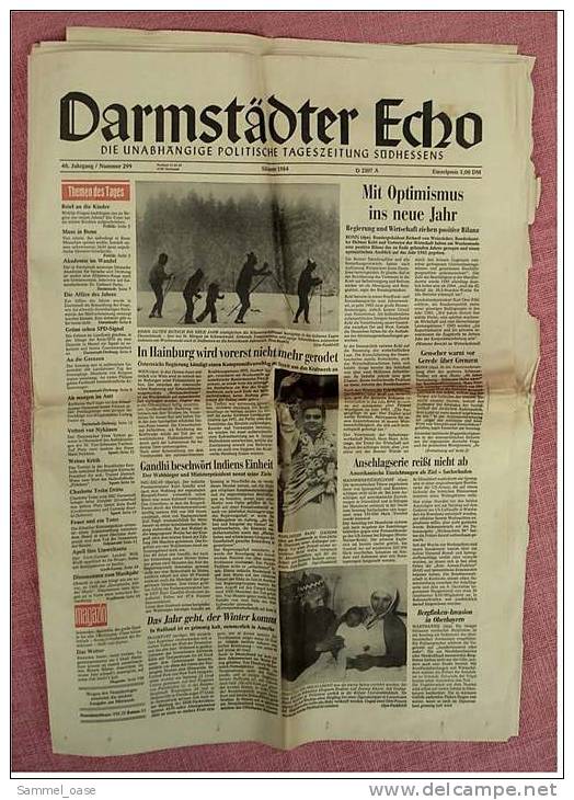 Darmstädter Echo Zeitung  -  Orig. Vom Silvester 1984  -  Gandhi Beschwört Indiens Einheit - Other & Unclassified