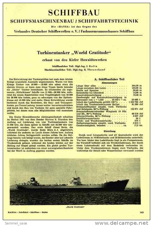 1954 Zeitschrift Hansa - Schiffahrt Schiffbau Hafen  -  Mit 2 Doppelseitigen Schiffbau-Graphiken - Automobile & Transport