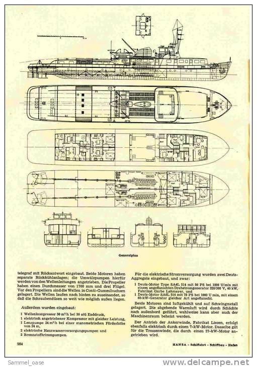 1954 Zeitschrift Hansa - Schiffahrt Schiffbau Hafen  -  Mit 2 doppelseitigen Schiffbau-Graphiken
