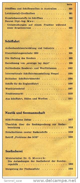 1954 Zeitschrift Hansa - Schiffahrt Schiffbau Hafen  -  Mit 2 doppelseitigen Schiffbau-Graphiken