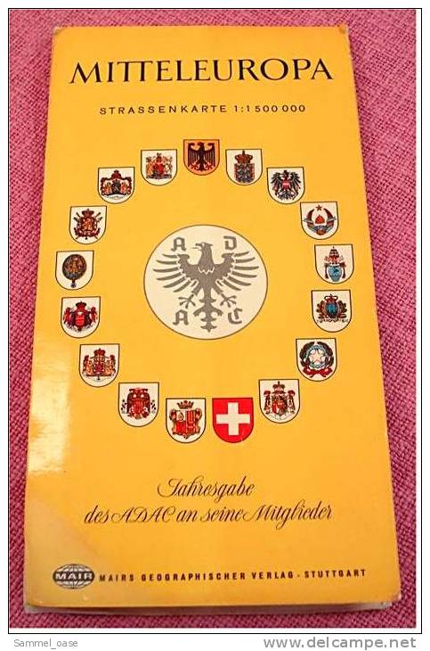 ADAC-Strassenkarte Reisekarte Mitteleuropa Von Ca. 1960 -  1:1.500.000  -  Größe : Ca. 98 X 50 Cm - Mappemondes