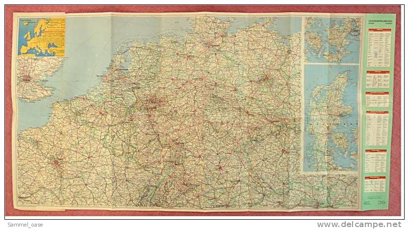 ADAC-Strassenkarte Reisekarte Mitteleuropa Von Ca. 1960 -  1:1.500.000  -  Größe : Ca. 98 X 50 Cm - Wereldkaarten