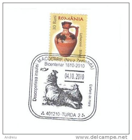 2010 ROMANIA 200 Years Discovery Macquarie Island - ANARE Station View, Special Cancel  Stationery Entier Cover - Iles