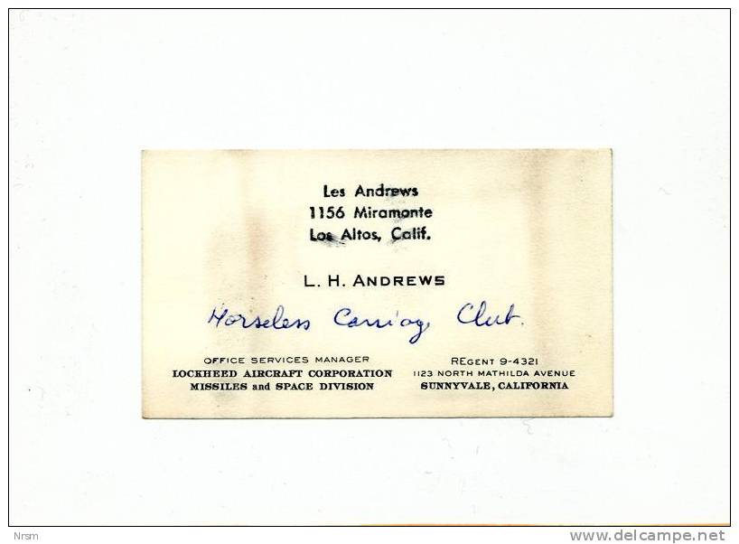 Carte De Visite Ancienne ANDREWS / L H ANDREWS à SUNNYVALE (California) - Visiting Cards