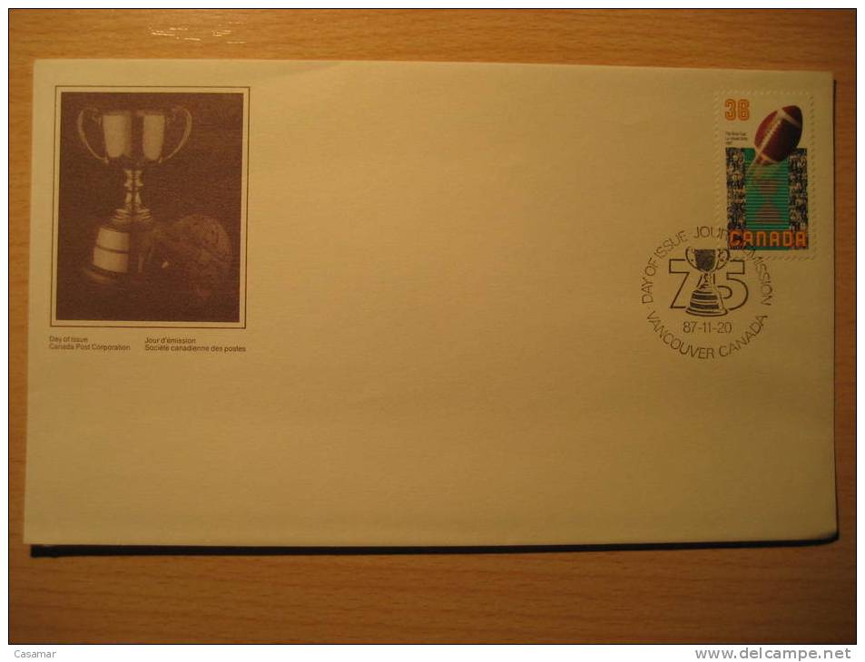 CANADA Vancouver 1987 Coupe Grey Cup FDC Cover American Football Cup Soccer Futbol Americano Super Bowl - Coupe D'Amérique Du Sud Des Nations