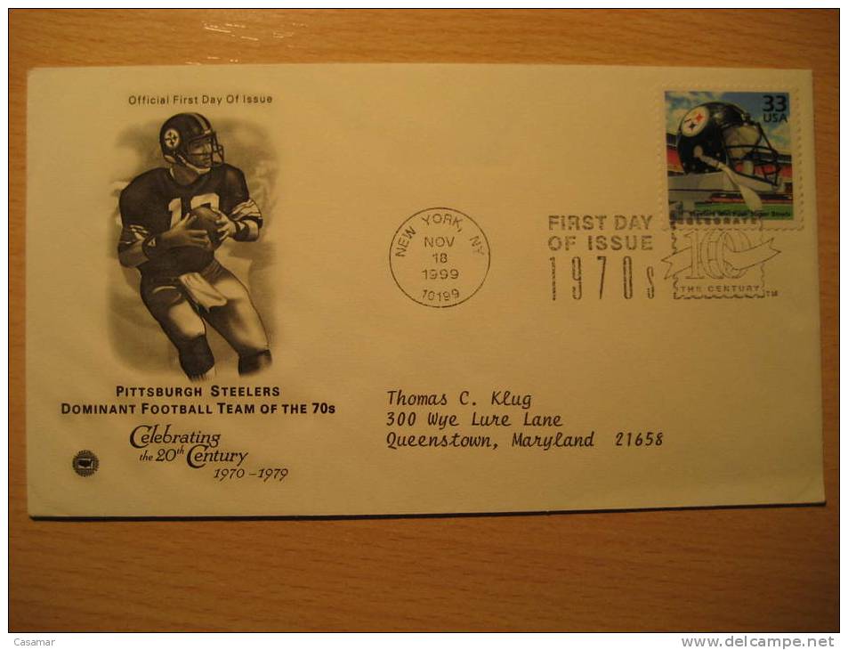 USA New York NY 1999 Pittsburgh Steelers FDC Cancel Cover American Football Cup Soccer Futbol Americano Super Bowl - Coupe D'Amérique Du Sud Des Nations