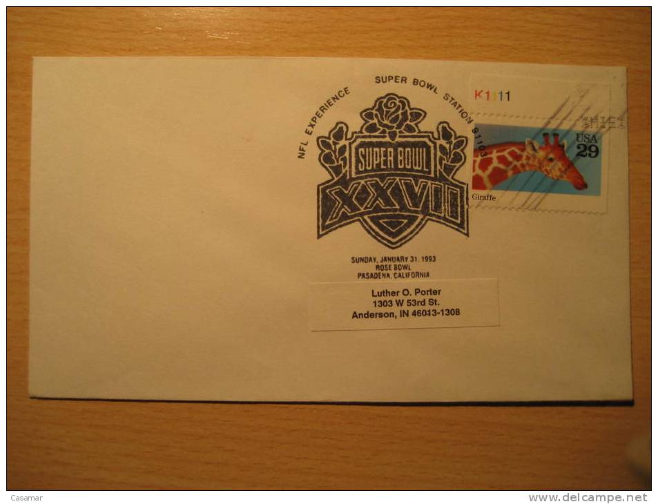 USA Pasadena 1993 XXVII Rose Bowl Rosa Cancel Cover American Football Cup Soccer Futbol Americano Super Bowl - Soccer American Cup