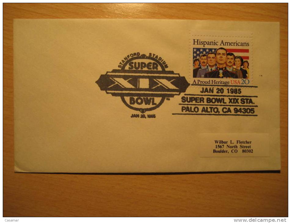 USA Palo Alto 1985 Stadium XIX Cancel Cover American Football Cup Soccer Futbol Americano Super Bowl - Fußball-Amerikameisterschaft