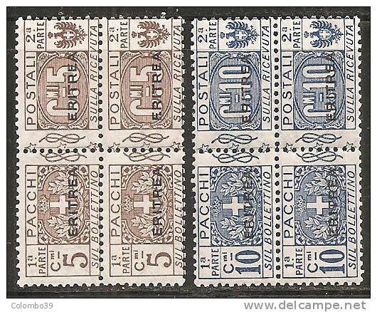 Eritrea Pacchi Postali 1917 - 5c E 10c - 2 Coppie MNH** - Belli - Erythrée